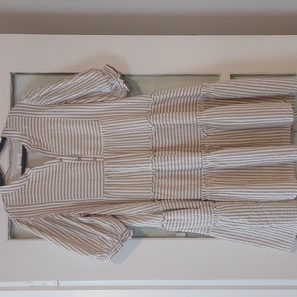 Striped Mini Dress in Cream and White